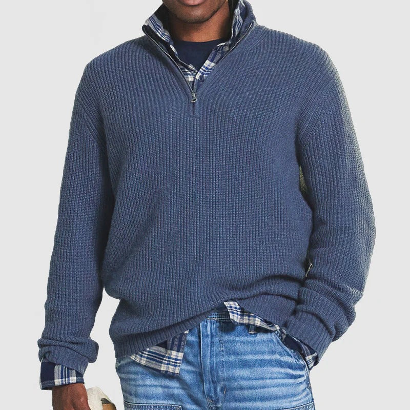 Noah | Striksweater med høj krave og kort lynlås